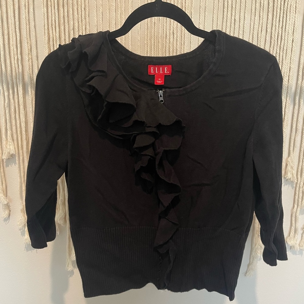 Elle Boutique City Chic Ruffle Half-Sleeve Sweater Shirt Sz M